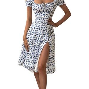 Chic Blue Floral Midi Dress